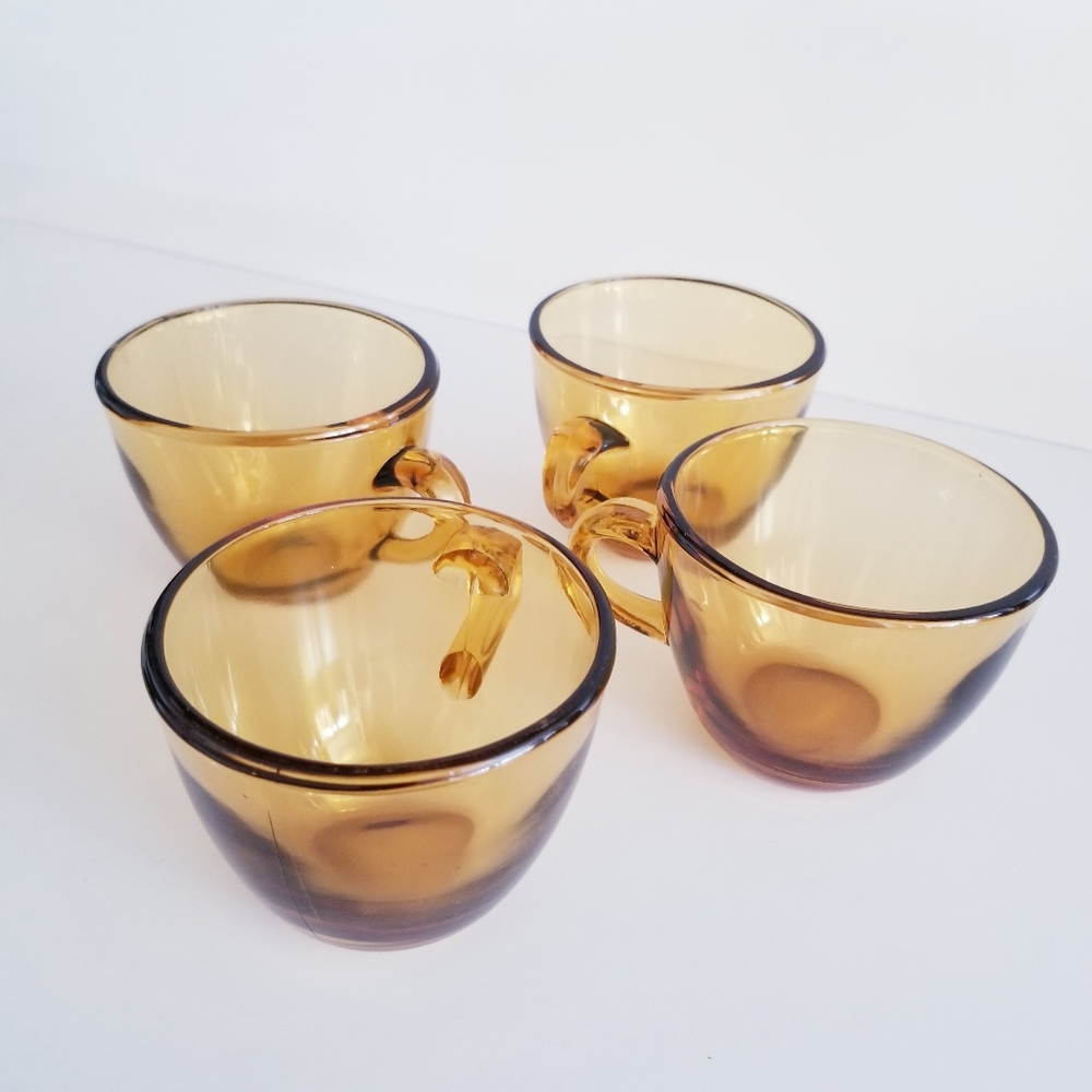 Vintage Pioneer Depression Glassware 1920s WWII Amber Butterscotch Cups